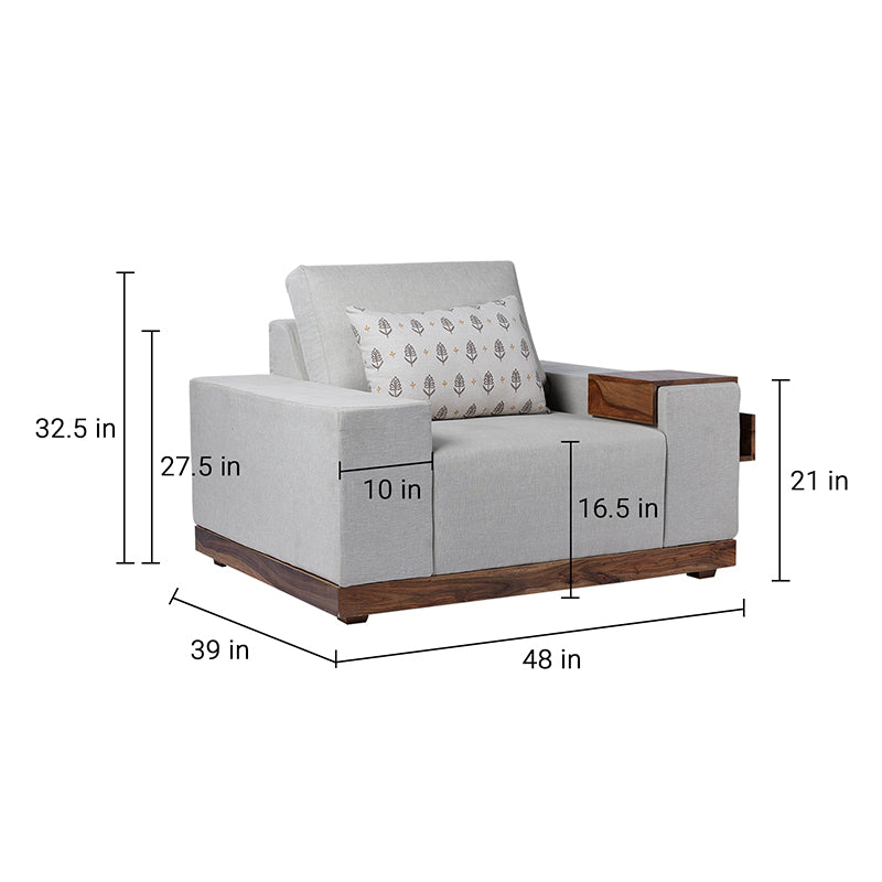 Valentina 1 Seater Sofa With Sheesham Wood Base & Linen Fabric