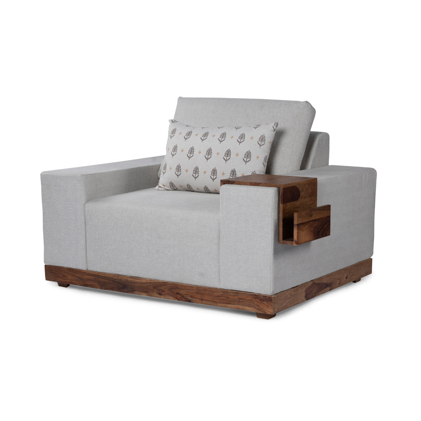 Valentina 1 Seater Sofa With Sheesham Wood Base & Linen Fabric