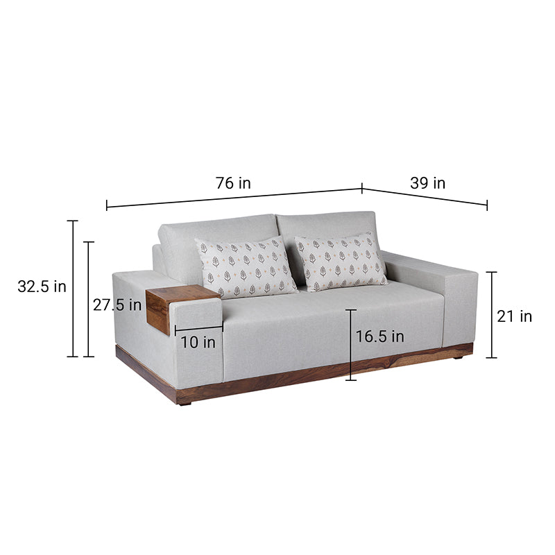 Valentina 2 Seater Sofa With Sheesham Wood Base & Linen Fabric