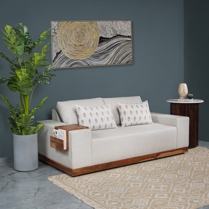 Valentina 2 Seater Sofa With Sheesham Wood Base & Linen Fabric