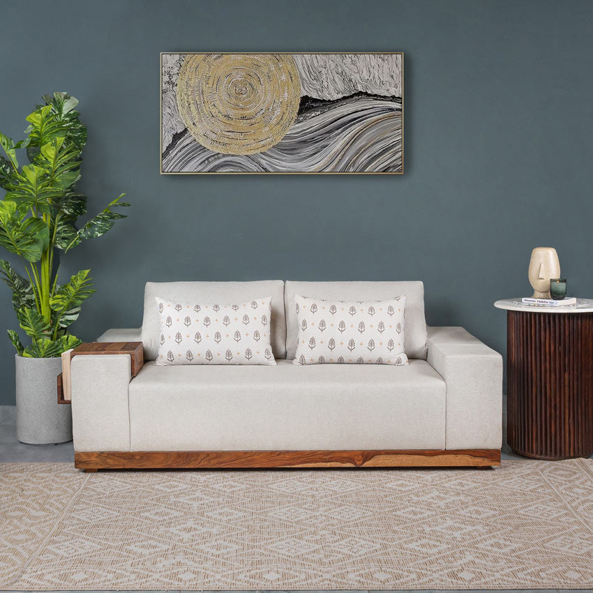 Valentina 2 Seater Sofa With Sheesham Wood Base & Linen Fabric