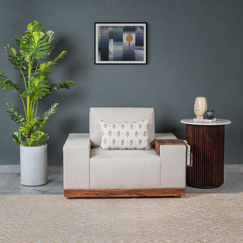 Valentina 1 Seater Sofa With Sheesham Wood Base & Linen Fabric