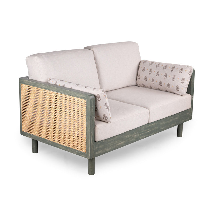 Ethan Solid Wood 2 Seater Sofa with Rattan Cane Work