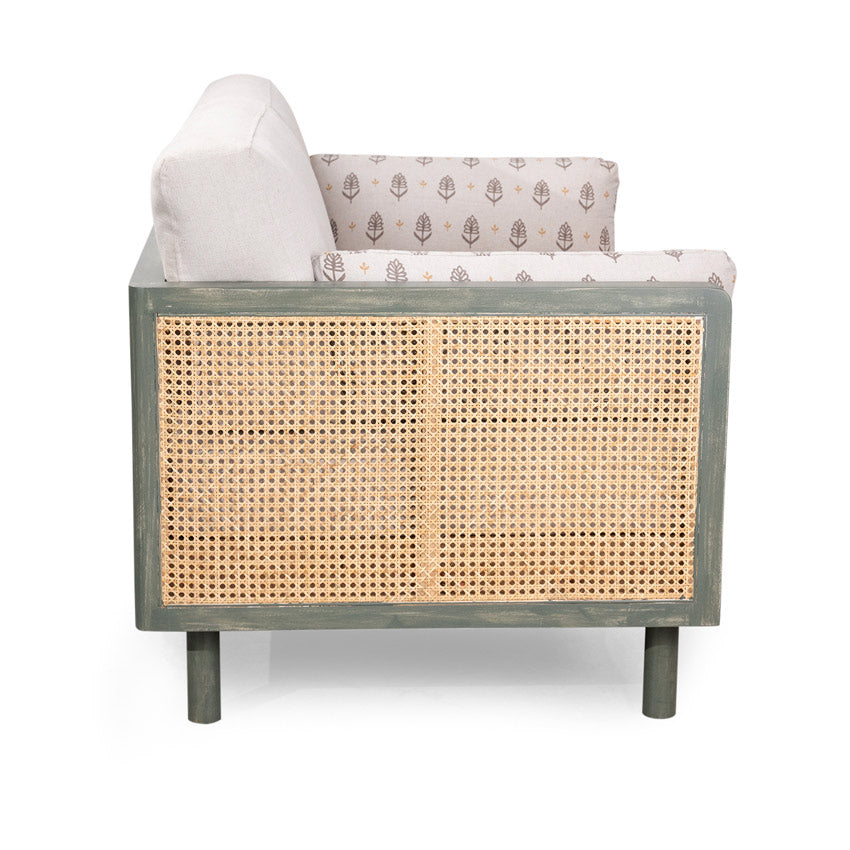 Ethan Solid Wood 2 Seater Sofa with Rattan Cane Work