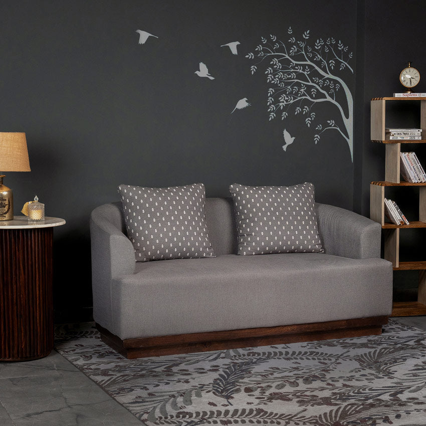 Samuel Solid Wood Two Seater Sofa In Grey & Brown