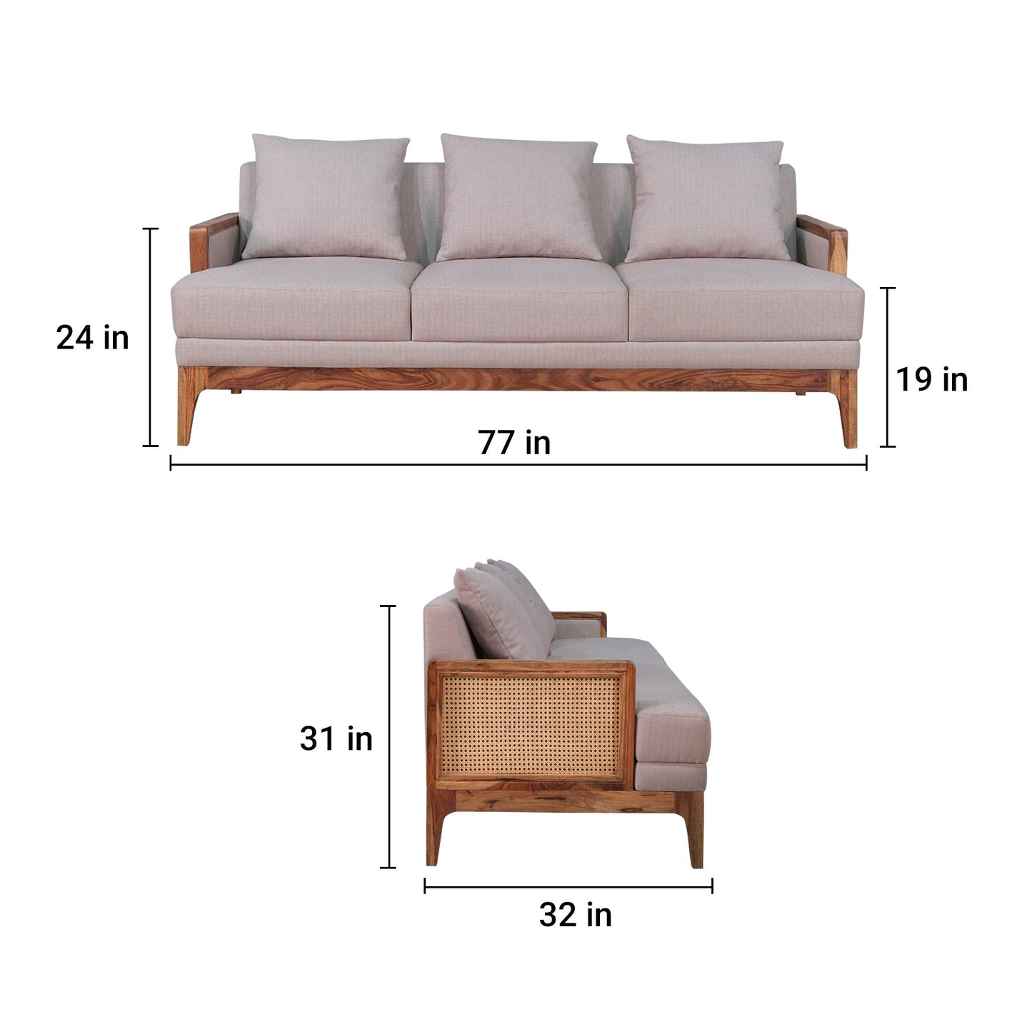 Arbor Rattan Sofa 3 Seater Textured Light Brown
