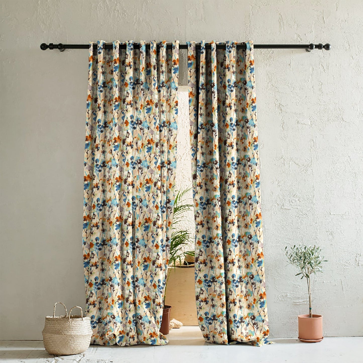 Elegant Floral Print Room Darkening Curtains- Set of 2 -DS 481A