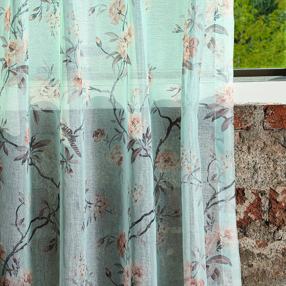 Elegant Floral Print Sheer Semi Transparent Curtain - Set of 2 -DS207A