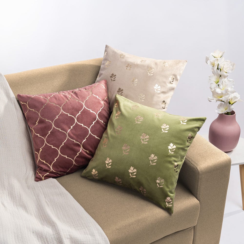Gold Foil Printed Cotton Velvet Cushion Covers, set of 2 , Festive Flair