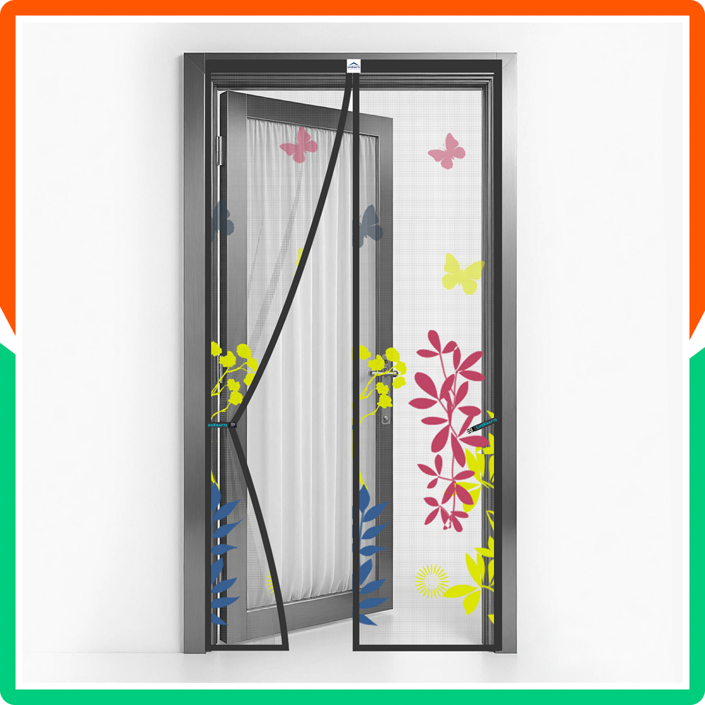 Floral Polyester magnetic Mosquito Net curtain for door