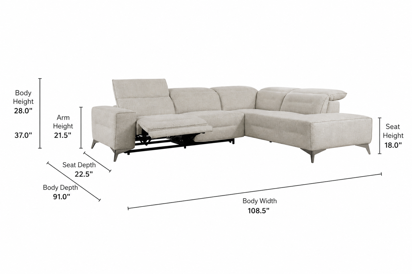 Carlos 5 Seater Manual Recliner L Shape Sofa for Living Room | Premium L shape Recliner Sofa Set