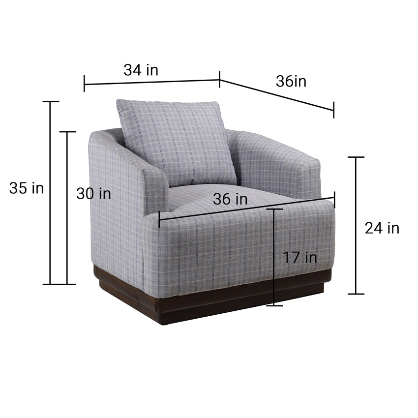 Samuel Solid Wood Single Seater Sofa in Marine Blue