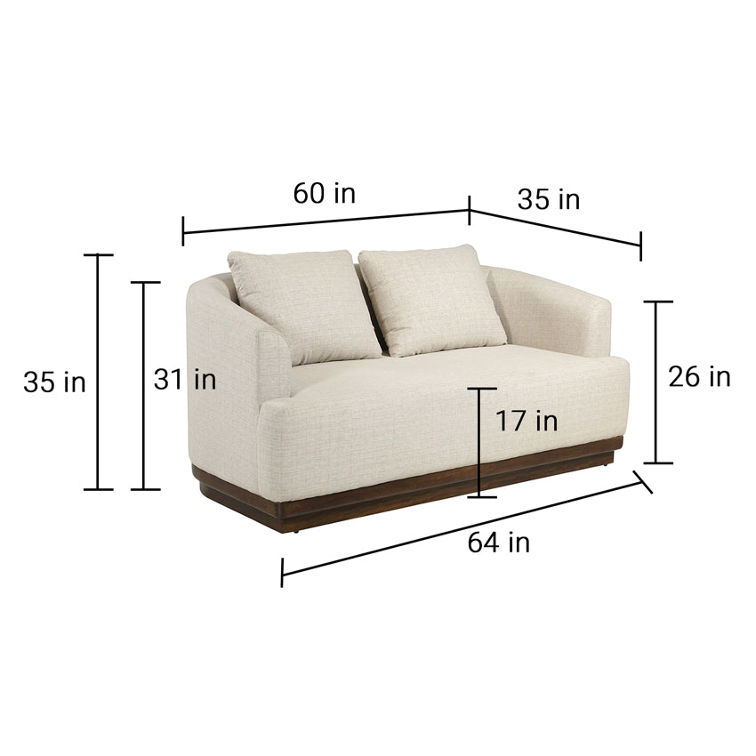 Samuel Solid Wood Two Seater Sofa in Beige & Brown