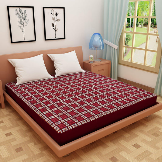 Waterproof Mattress Protector with 360 Degree Elastic Strap, Luxury Terry Printed (Maroon, Available in 16 Sizes)