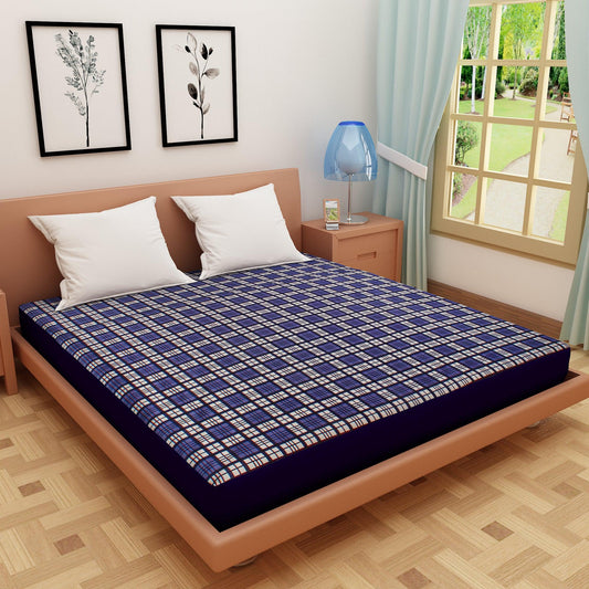 Waterproof Mattress Protector with 360 Degree Elastic Strap, Luxury Terry Printed (Blue, Available in 16 Sizes)