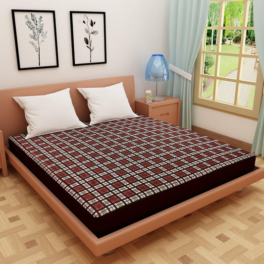 Waterproof Mattress Protector with 360 Degree Elastic Strap, Luxury Terry Printed (Brown, Available in 16 Sizes)