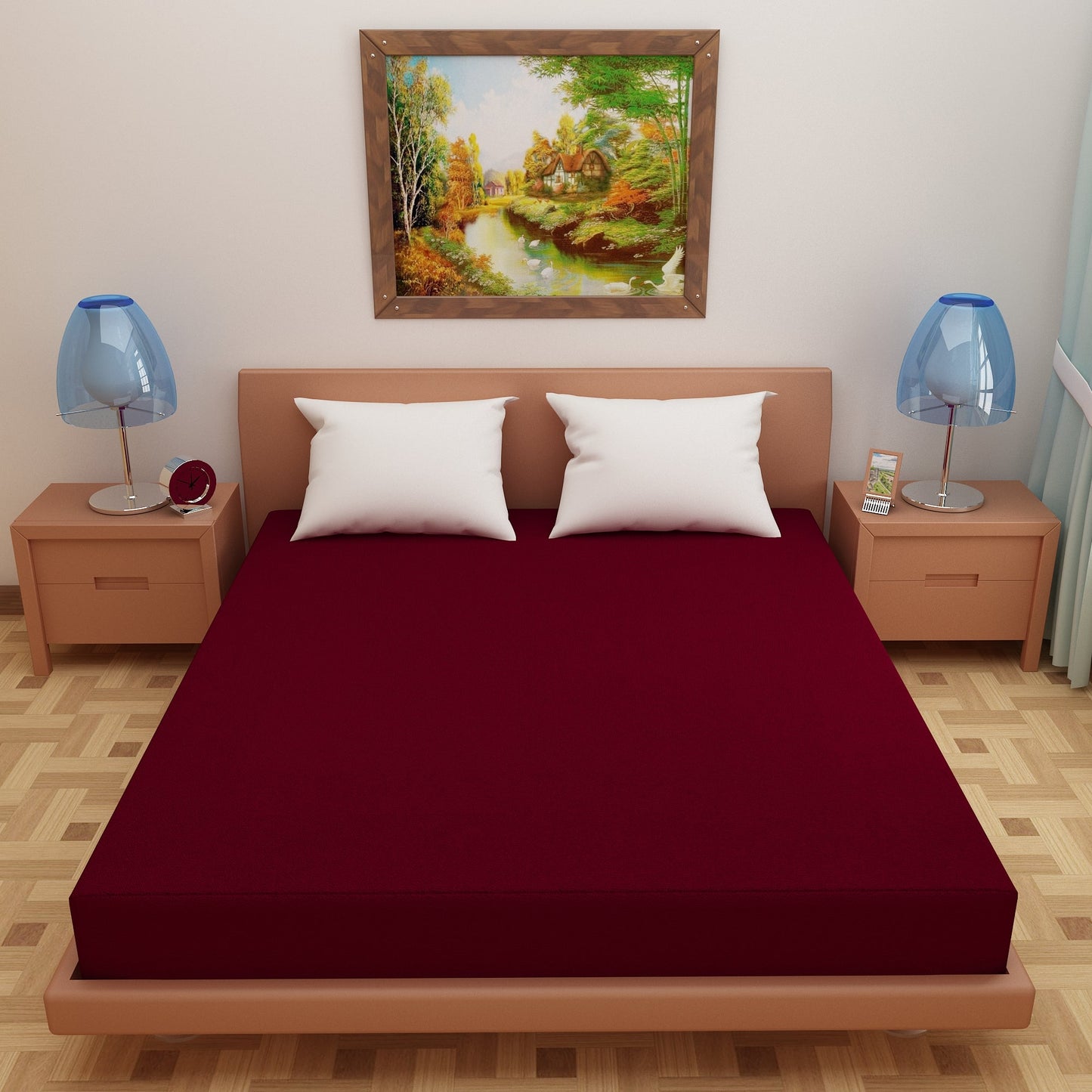 Waterproof Mattress Protector with 360 Degree Elastic Strap, Luxury Terry (Maroon, Available in 16 Sizes)