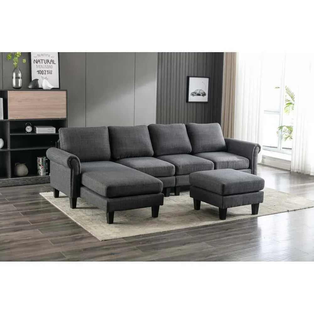 Moria 6 Seater L Shape Modular Fabric Sofa For Living Room