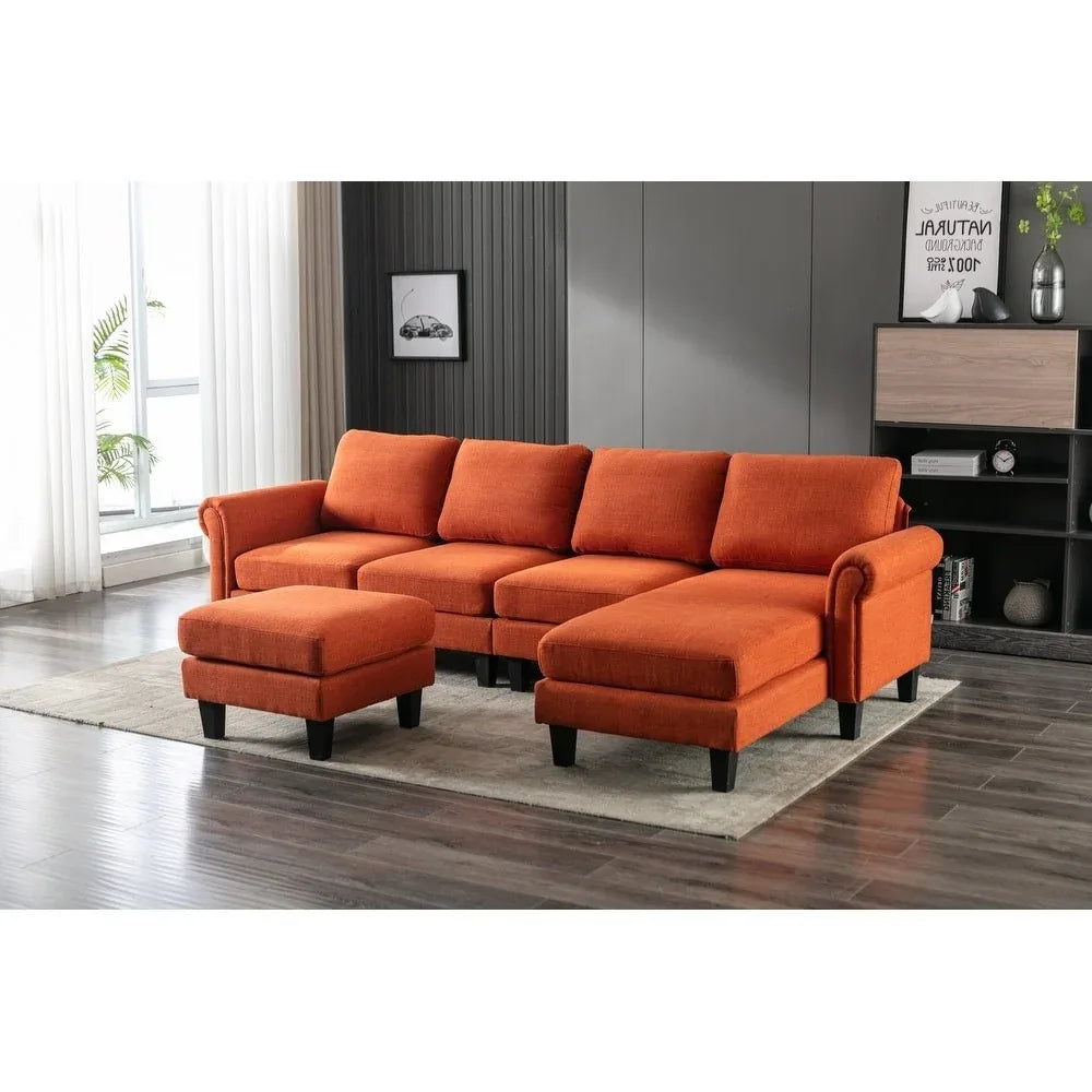 Moria 6 Seater L Shape Modular Fabric Sofa For Living Room