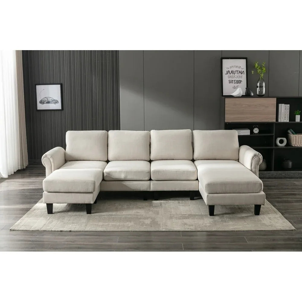 Moria 6 Seater L Shape Modular Fabric Sofa For Living Room
