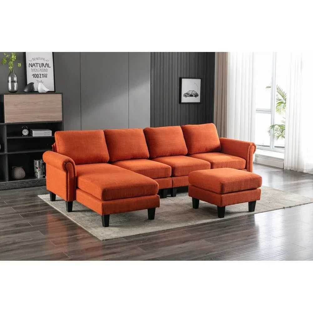 Moria 6 Seater L Shape Modular Fabric Sofa For Living Room