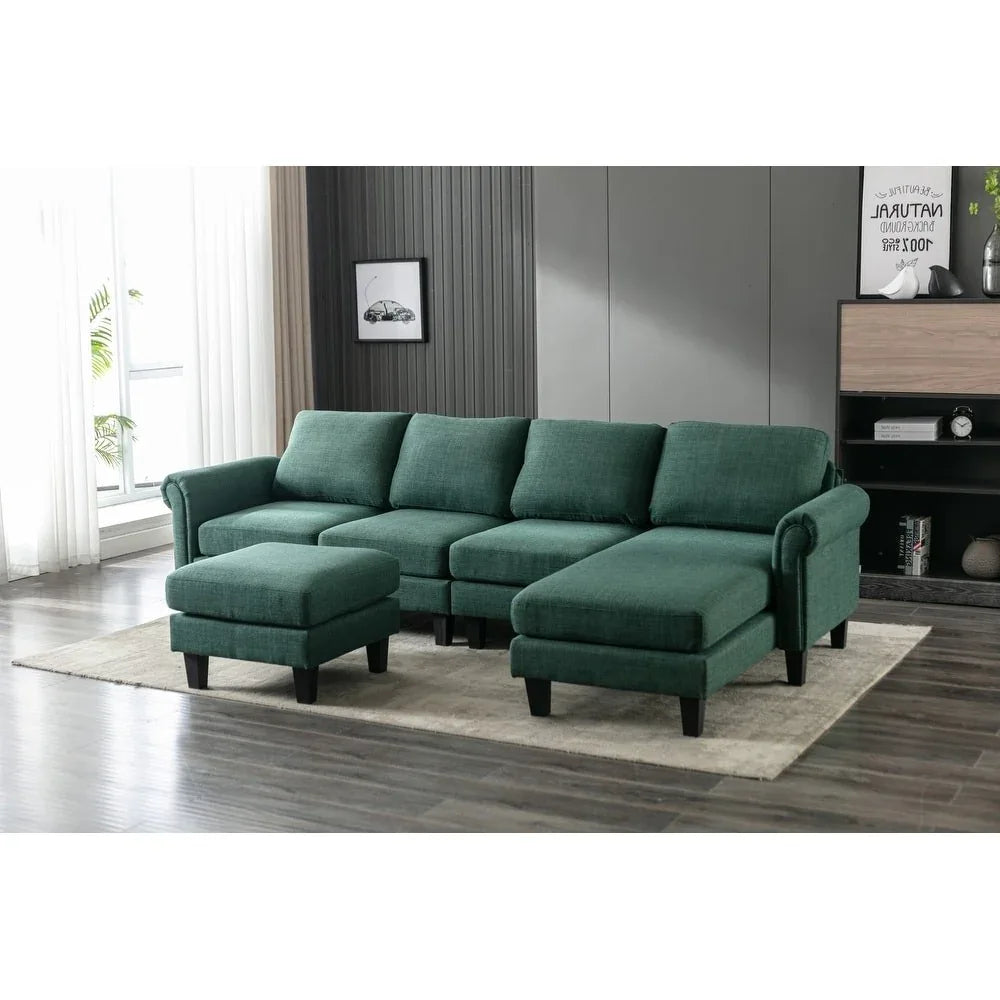 Moria 6 Seater L Shape Modular Fabric Sofa For Living Room