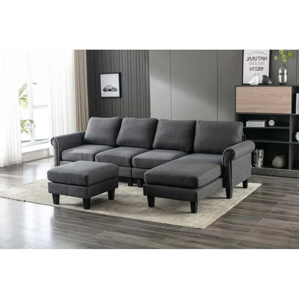 Moria 6 Seater L Shape Modular Fabric Sofa For Living Room
