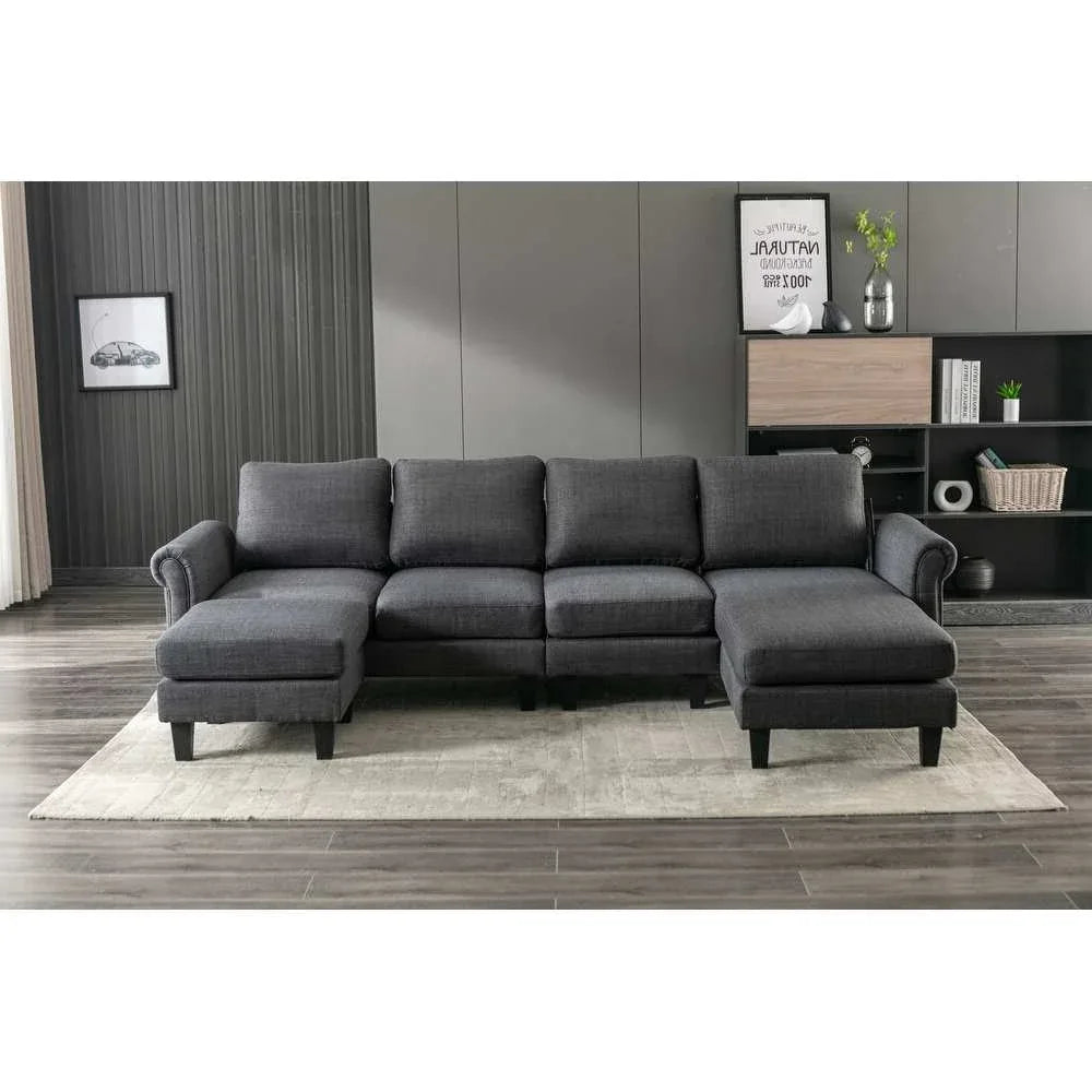 Moria 6 Seater L Shape Modular Fabric Sofa For Living Room