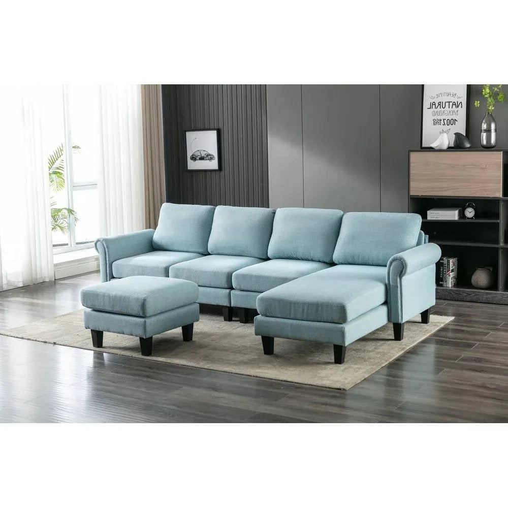 Moria 6 Seater L Shape Modular Fabric Sofa For Living Room