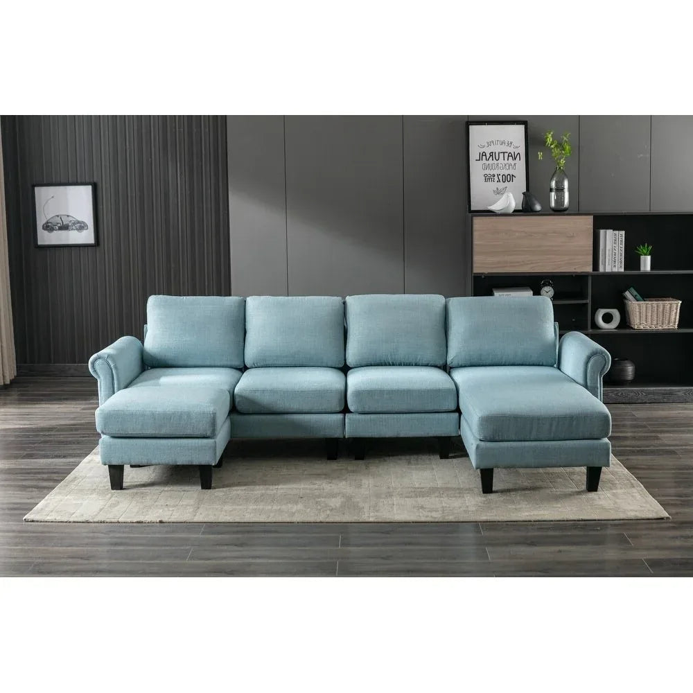 Moria 6 Seater L Shape Modular Fabric Sofa For Living Room