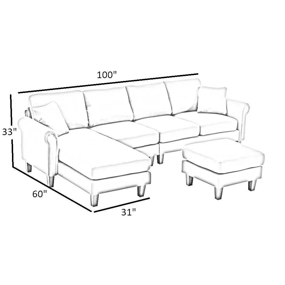 Moria 6 Seater L Shape Modular Fabric Sofa For Living Room