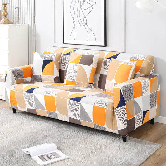 ORANGE SQUARE ABSTRACT-Luxury Quality Strechable & Dust-proof Sofa Cover