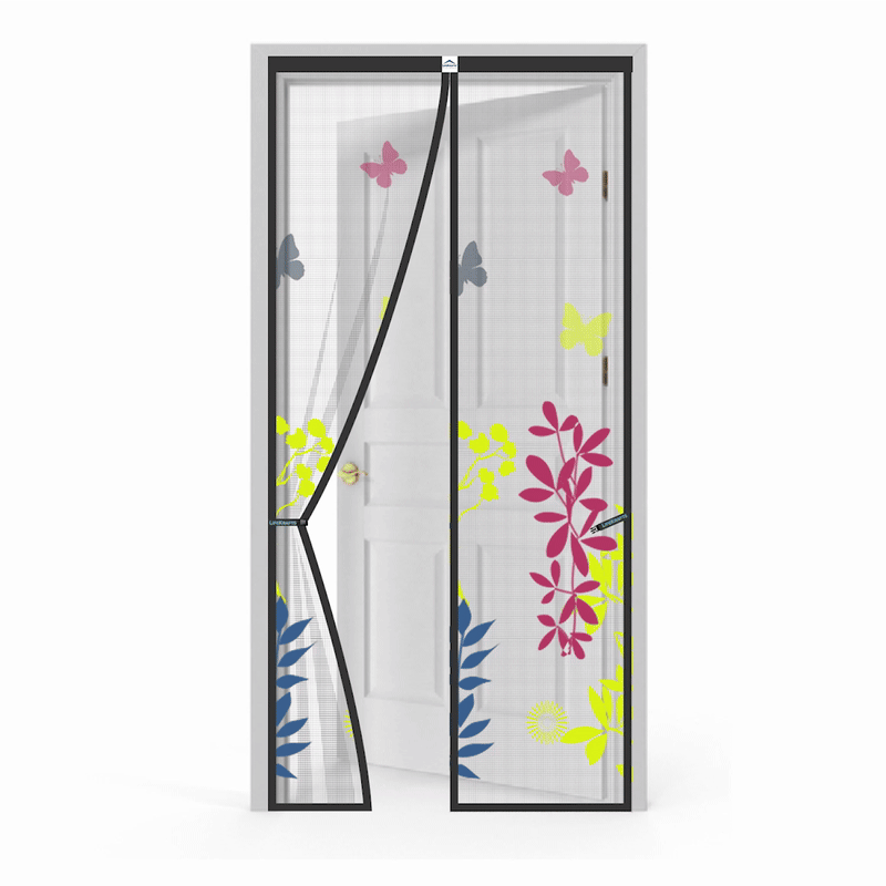 Floral Polyester magnetic Mosquito Net curtain for door