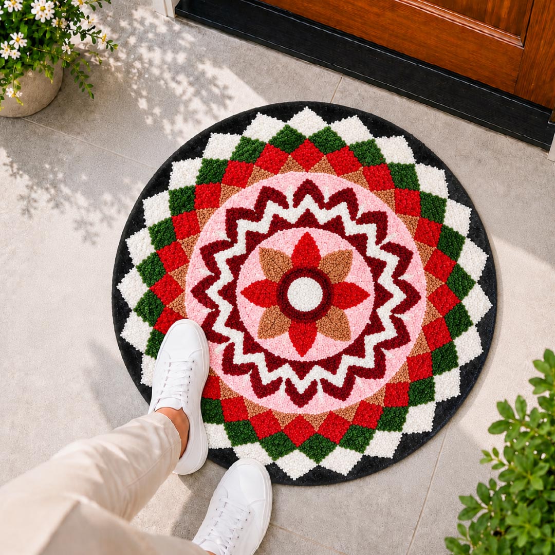 Rangoli Chevron Bloom Door and Bathroom Mat