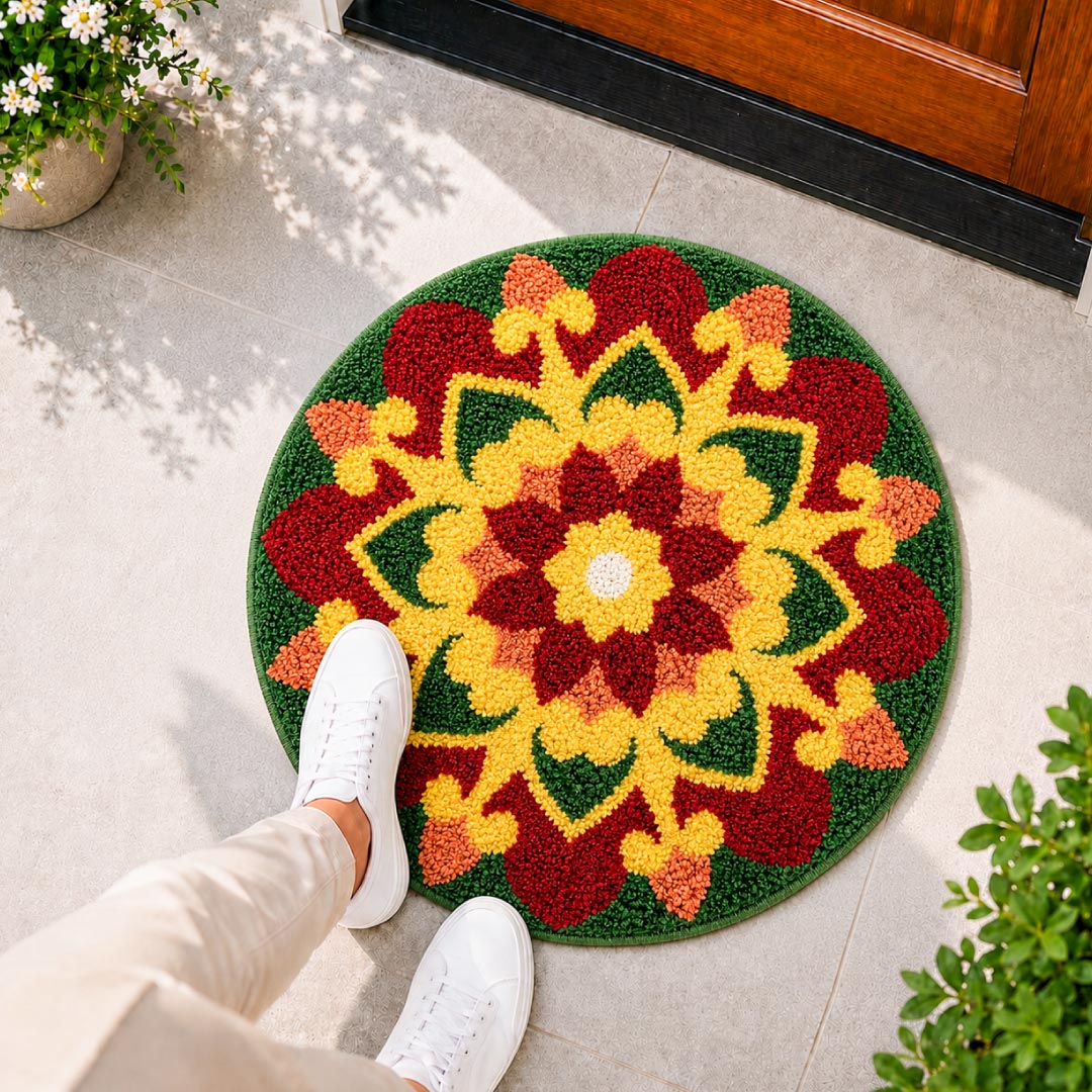 Rangoli Lotus Garden Door and Bathroom Mat