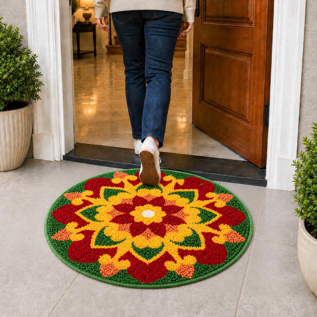 Rangoli Lotus Garden Door and Bathroom Mat