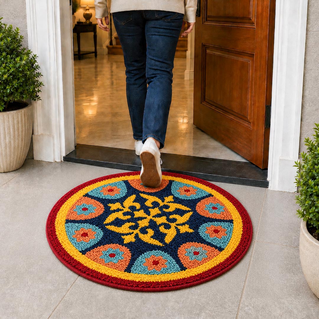 Rangoli Azure Tile Door and Bathroom Mat