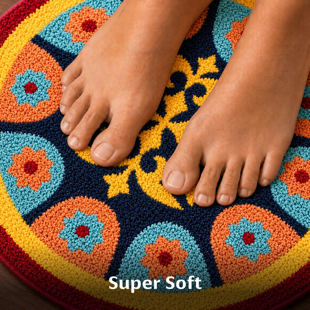 Rangoli Azure Tile Door and Bathroom Mat