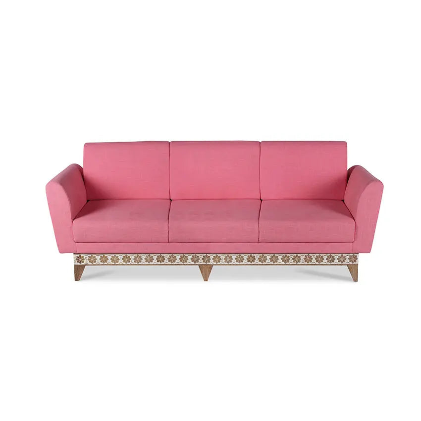 David Solid Wood Hand Carved Three Seater Sofa