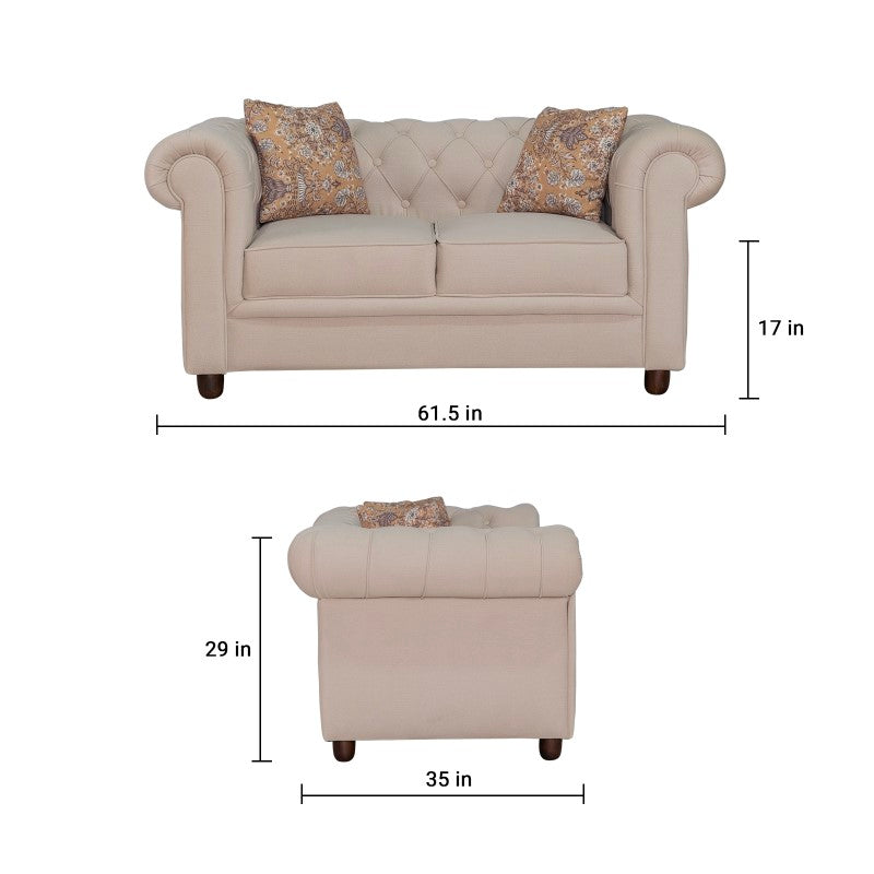 Grace Chesterfield 2 Seater Sofa in Premium Polyester Fabric in Ivory Colour