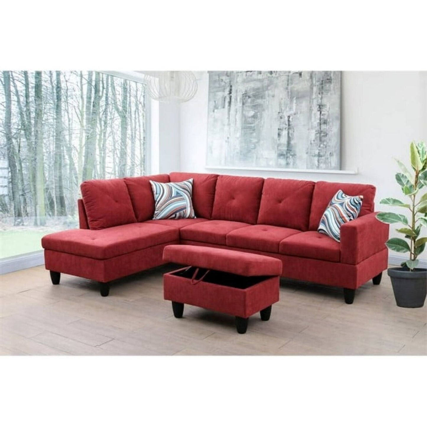 Christen 5 Seater L Shape Fabric Sofa Set with Storage Ottoman