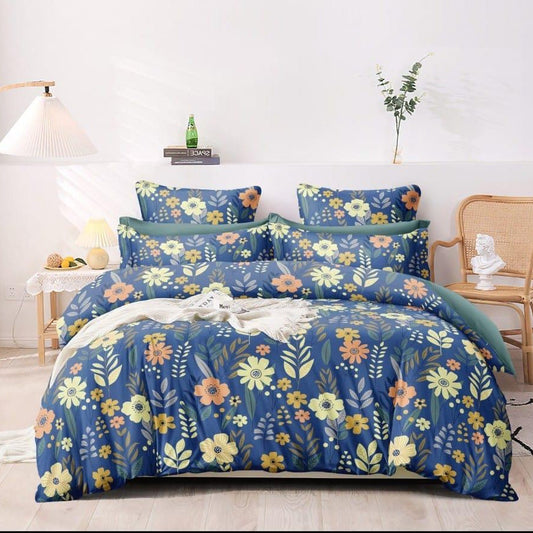 Blue Poppy 210 TC Cotton Blend Flat King Bedsheet
