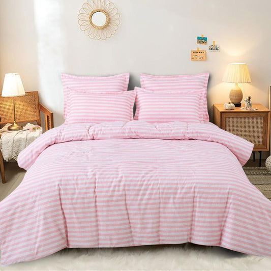 Baby Pink Lines 210 TC Cotton Blend Flat King Bedsheet