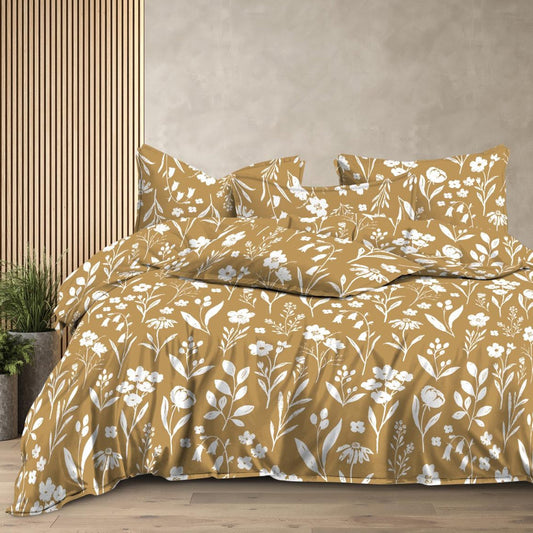 Yellow Pansy 210 TC Cotton Blend Flat King Bedsheet