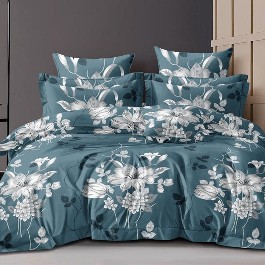 Midnight Bloom 210 TC Cotton Blend Flat King Bedsheet