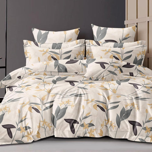 Golden Foliage 180 TC Cotton Blend Flat King Bedsheet
