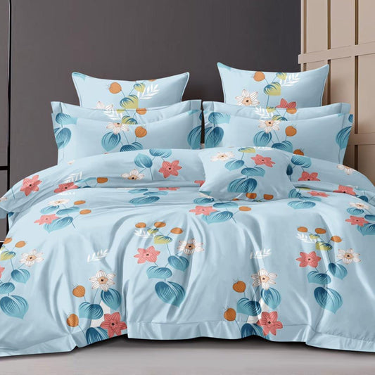 Azure Blooms 180 TC Cotton Blend Flat King Bedsheet