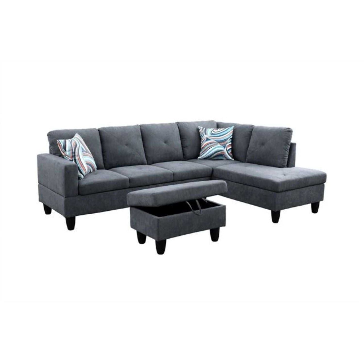 Christen 5 Seater L Shape Fabric Sofa Set with Storage Ottoman