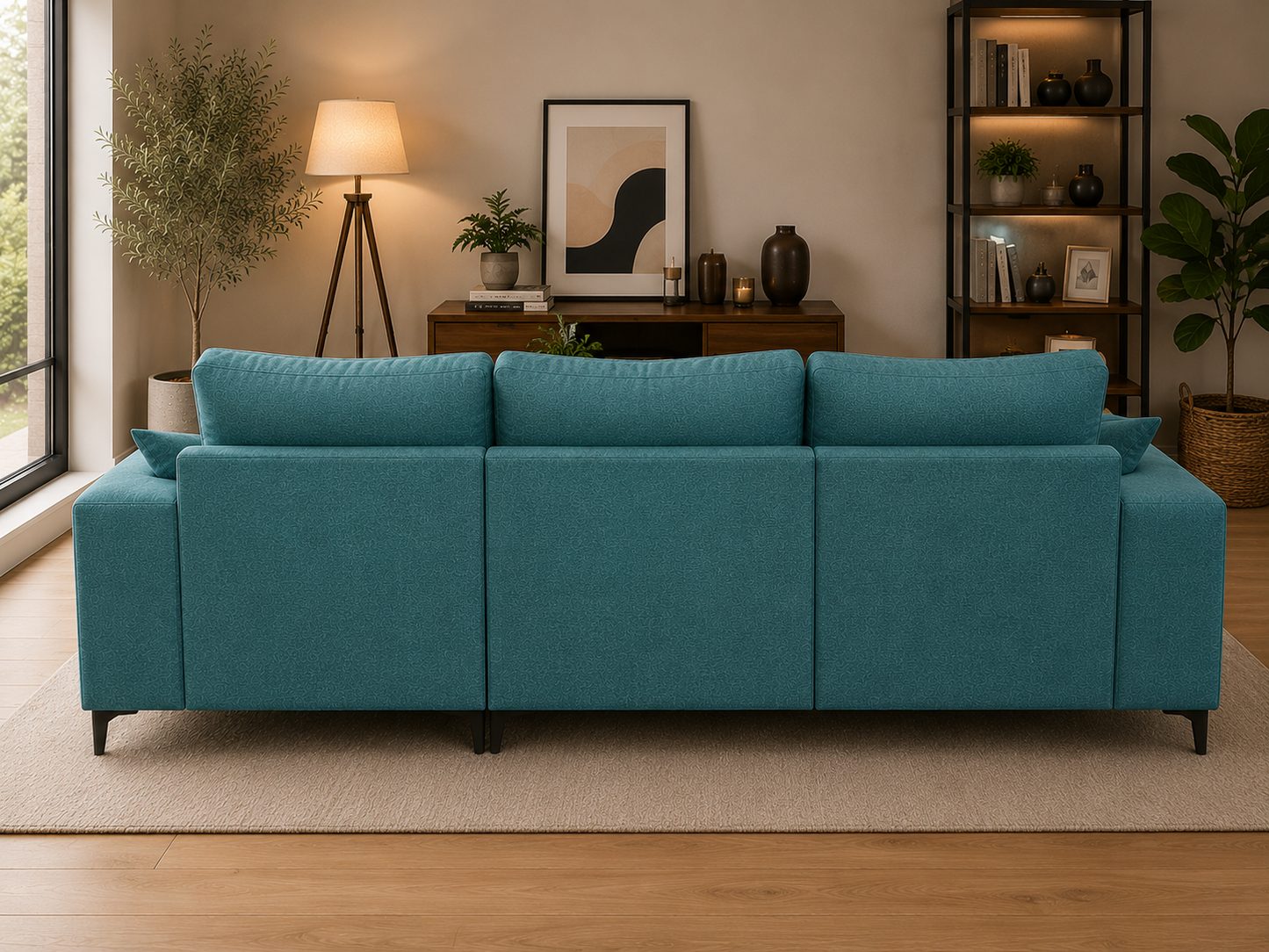Flora 4 Seater L Shape Fabric Sofa For Living Room