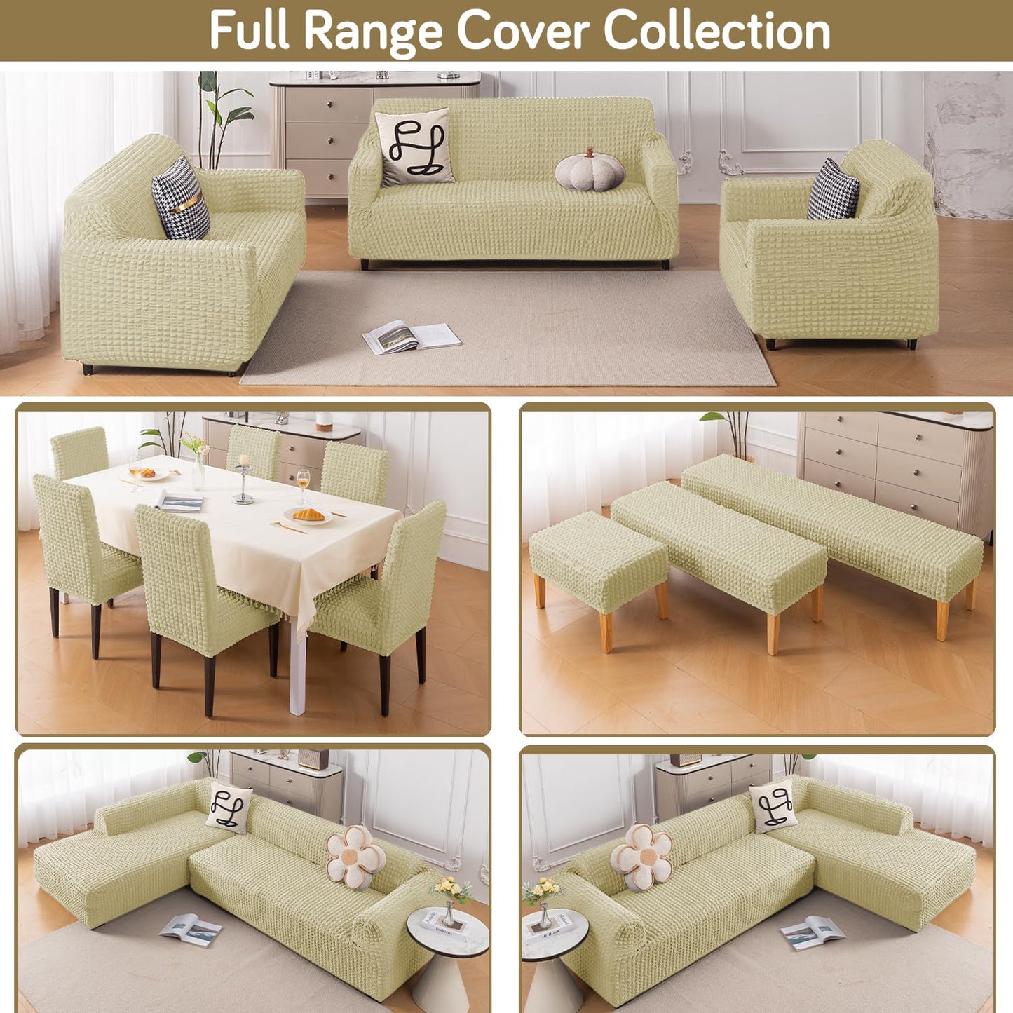 Aria Nova Elastic 280 GSM Stretchable Bubble Sofa Cover , Beige